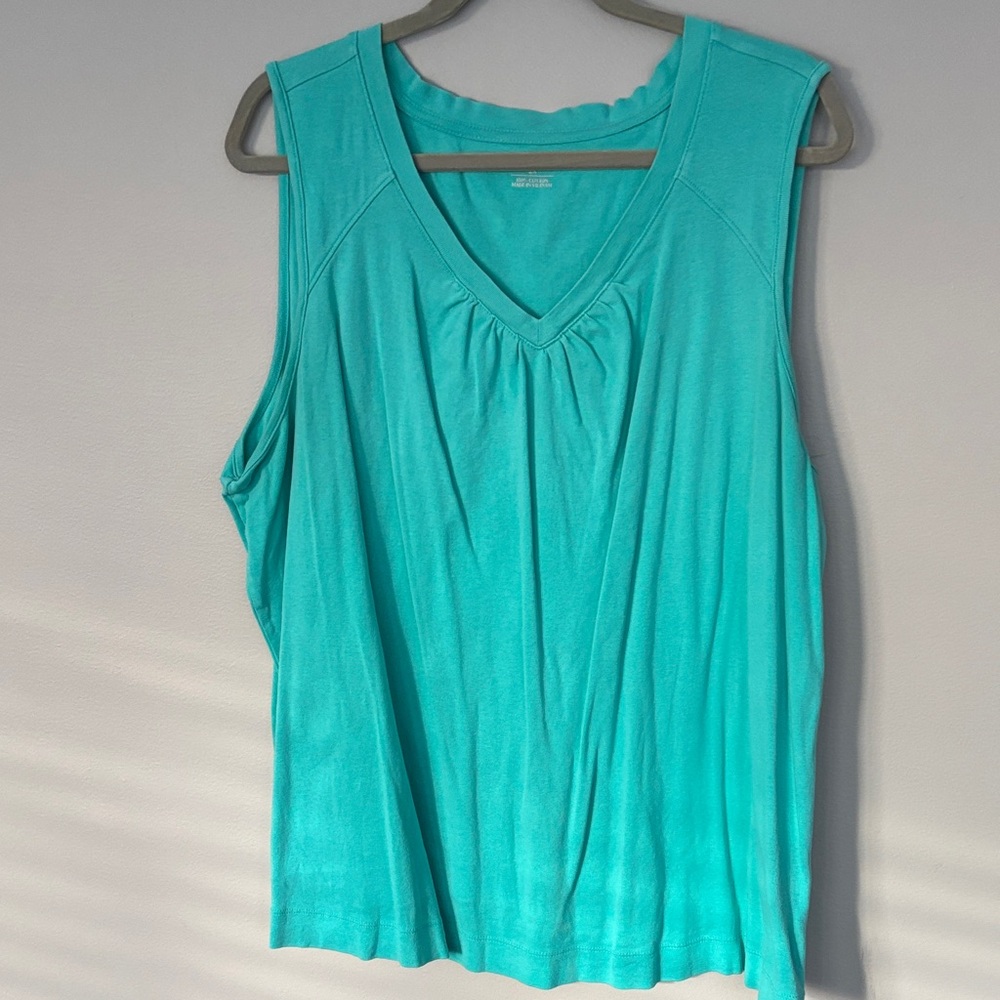 CJ Banks Teal V-Neck Sleeveless Tank Cotton